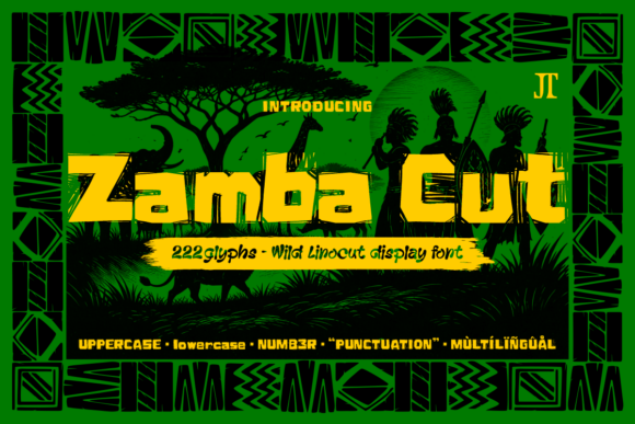 Zamba Cut: Bold Linocut Display Font for Handcrafted Brand Identity